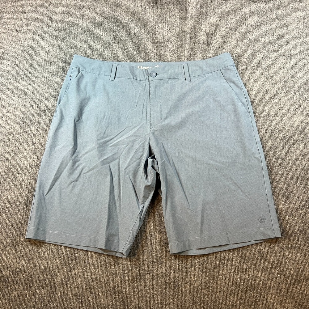 Hang Ten Hybrid Shorts Mens 38 Blue Micro Gingham Stretch Tennis Golf Drawstring